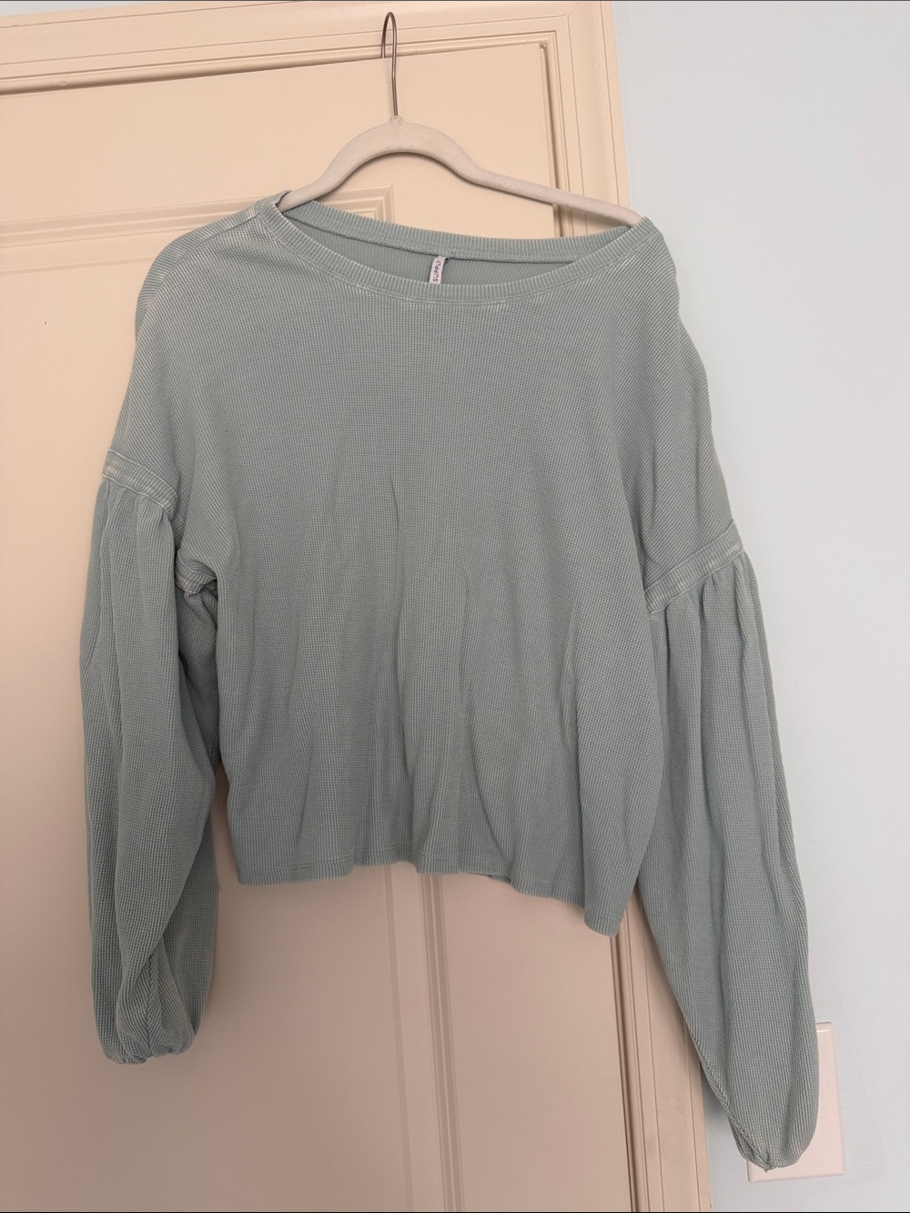 Women's Mint Green Long Sleeve Waffle Top